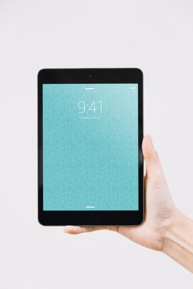 Free Hands Holding Tablet Mockup Psd