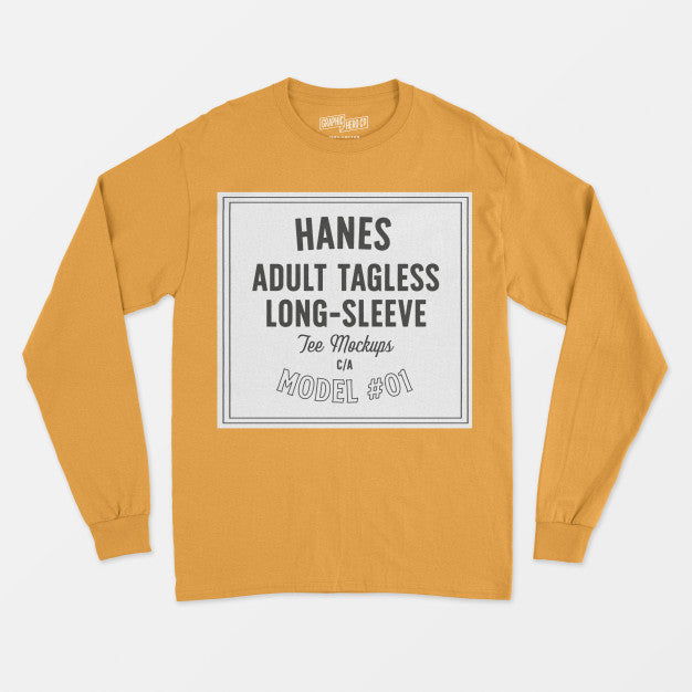 Free Hanes Adult Tagless Longsleeve Tee Mockup Psd