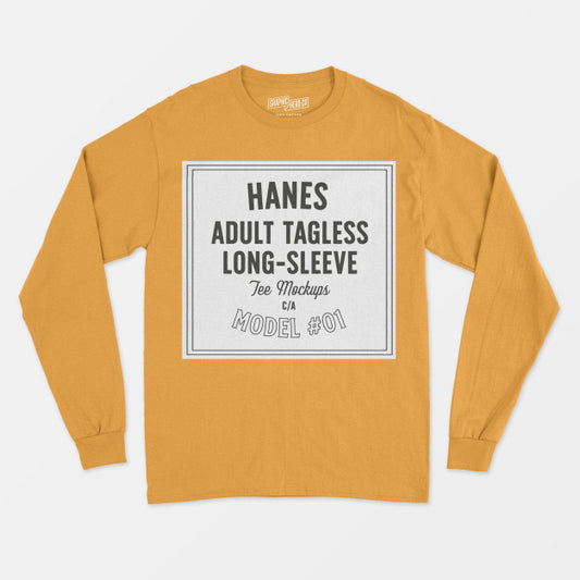 Free Hanes Adult Tagless Longsleeve Tee Mockup Psd
