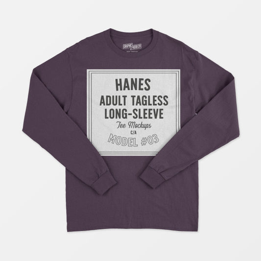 Free Hanes Adult Tagless Longsleeve Tee Mockup Psd