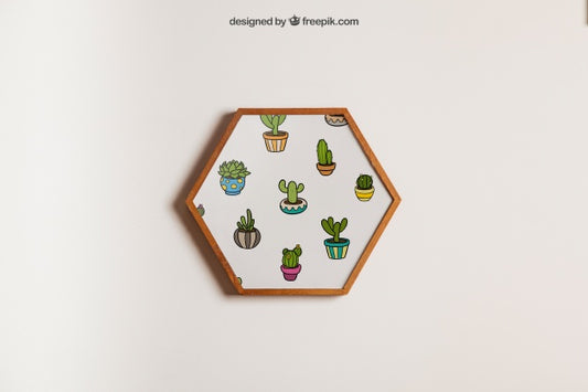 Free Hanging Hexagonal Frame Mockup Psd