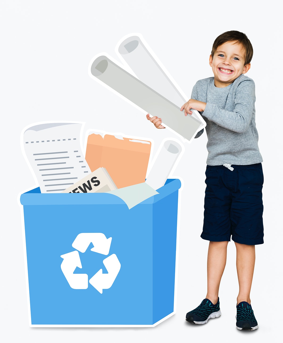 Free Happy Boy Collecting Paper For Recycling