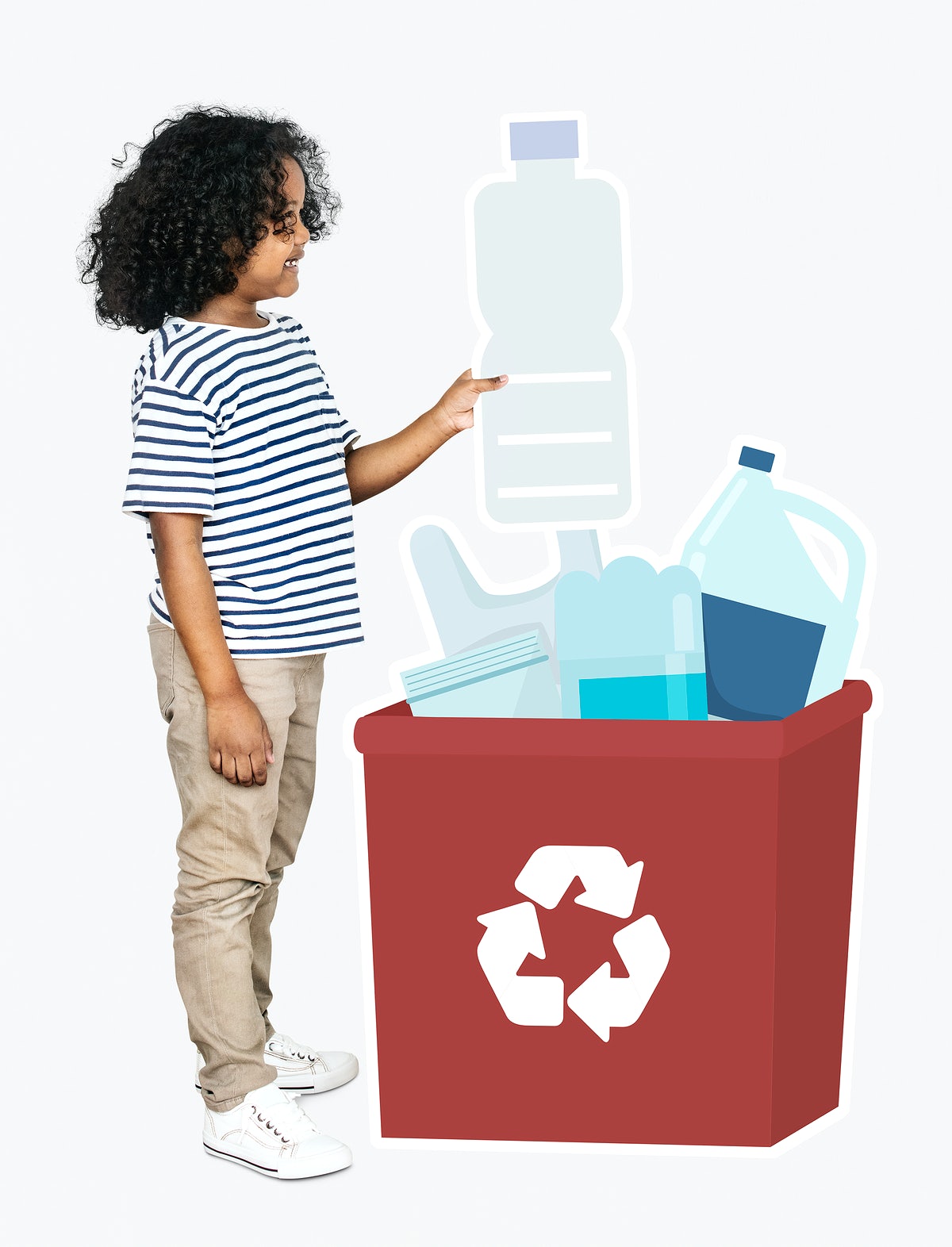 Free Happy Boy Collecting Plastic Bottles In A Recycling Box