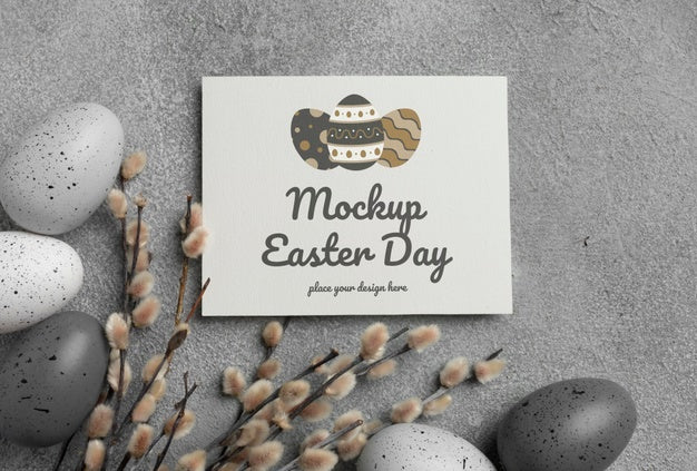 Free Happy Easter Card Mockup Design With Easter Eggs Psd