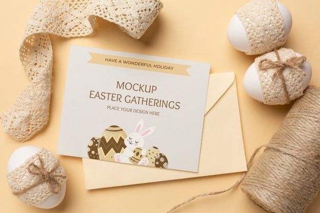 Free Happy Easter Card Mockup Design With Easter Eggs Psd