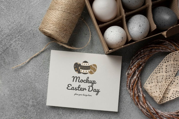 Free Happy Easter Card Mockup Design With Easter Eggs Psd