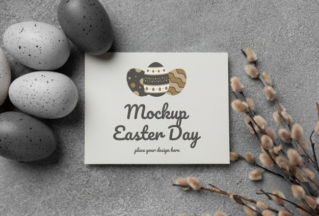 Free Happy Easter Card Mockup Design With Easter Eggs Psd