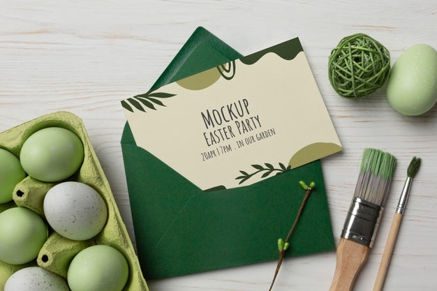 Free Happy Easter Card Mockup Design With Easter Eggs Psd