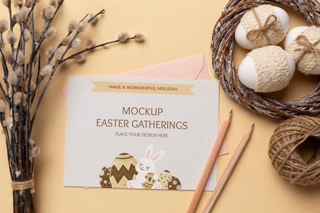 Free Happy Easter Card Mockup Design With Easter Eggs Psd