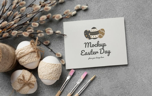 Free Happy Easter Card Mockup Design With Easter Eggs Psd