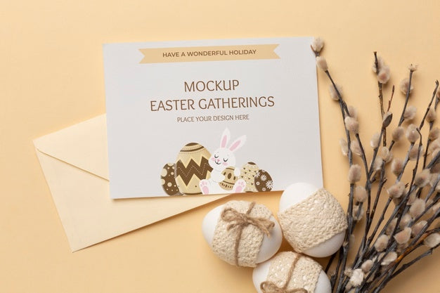 Free Happy Easter Card Mockup Design With Easter Eggs Psd