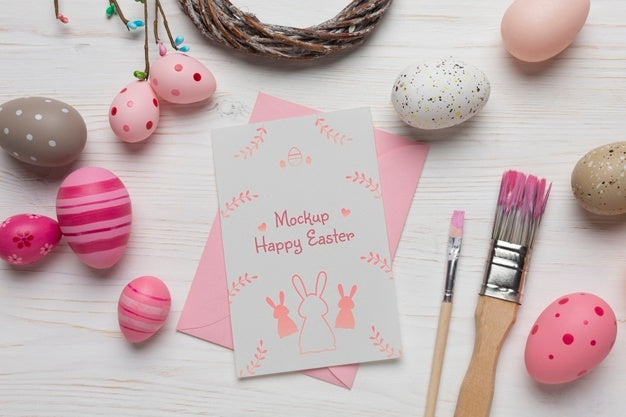 Free Happy Easter Card Mockup Design With Easter Eggs Psd