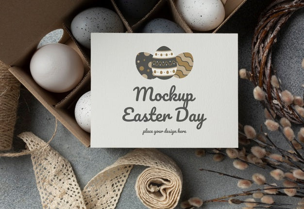 Free Happy Easter Card Mockup Design With Easter Eggs Psd