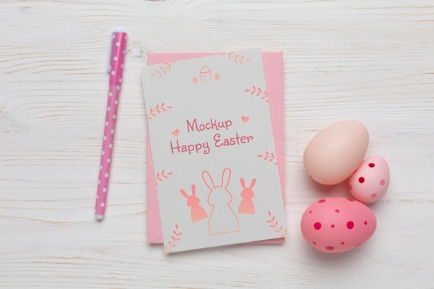 Free Happy Easter Card Mockup Design With Easter Eggs Psd