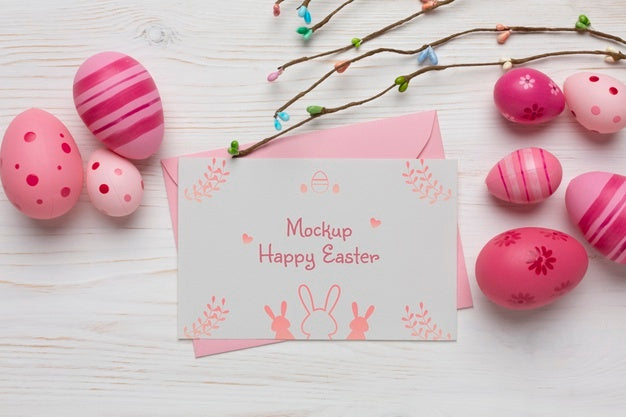 Free Happy Easter Card Mockup Design With Easter Eggs Psd