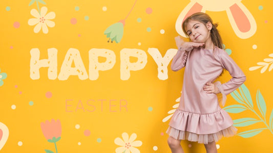 Free Happy Easter Day Mockup With Girl Psd