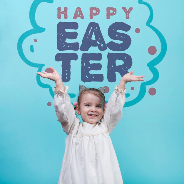 Free Happy Easter Day Mockup With Girl Psd