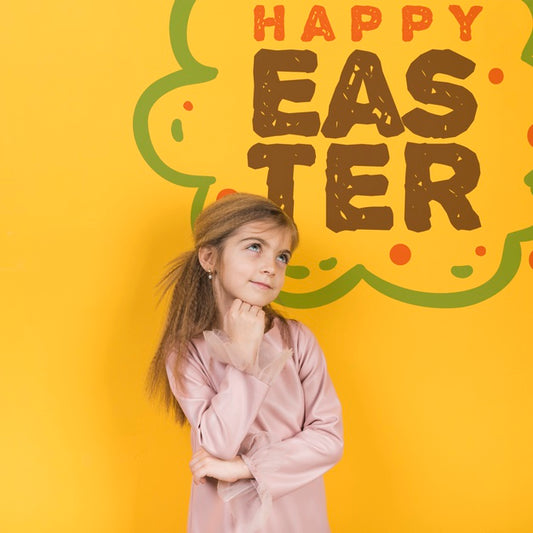 Free Happy Easter Day Mockup With Girl Psd