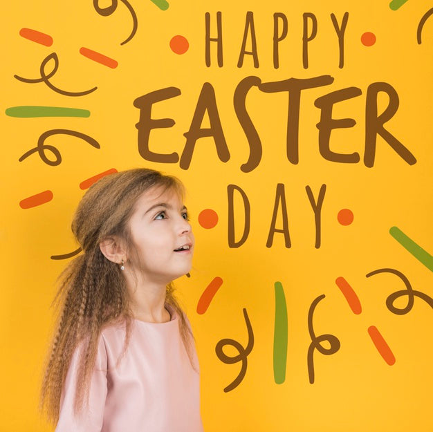 Free Happy Easter Day Mockup With Girl Psd