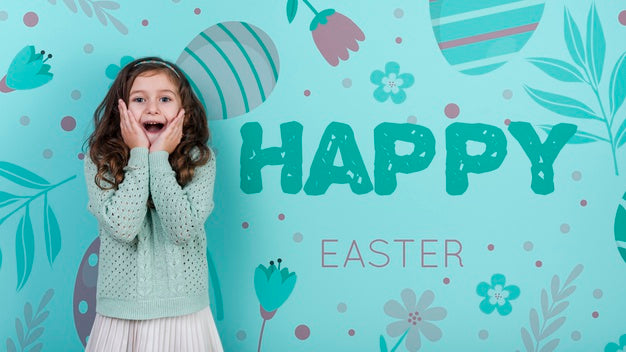 Free Happy Easter Day Mockup With Girl Psd