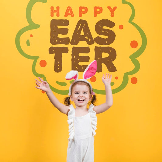 Free Happy Easter Day Mockup With Girl Psd