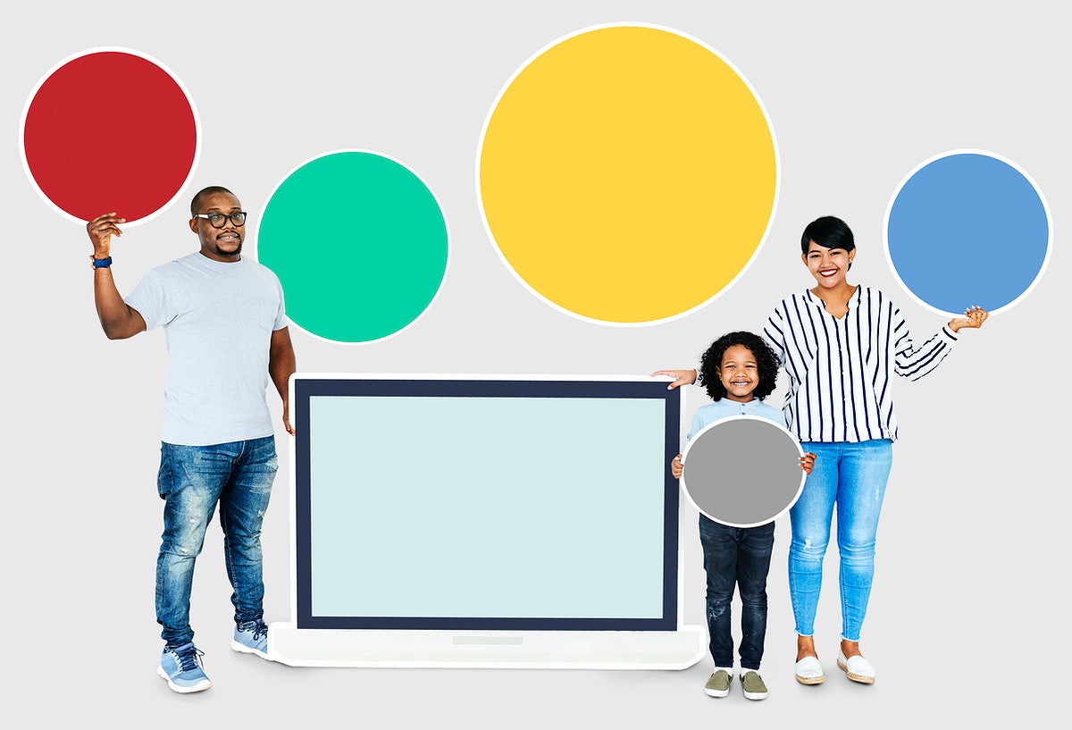 Free Happy Family Holding Round Boards And A Screen