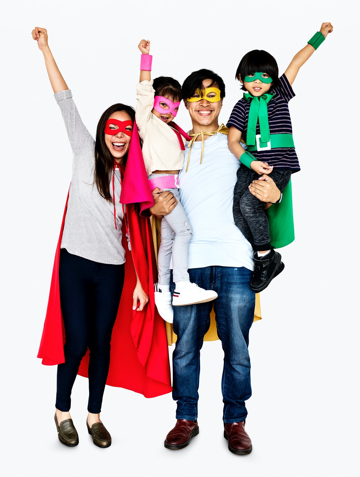 Free Happy Family Wearing Superhero Costumes