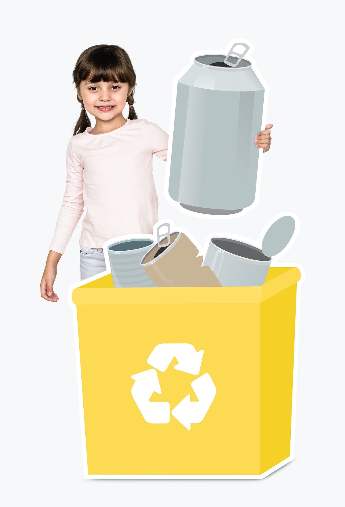 Free Happy Girl Collecting Cans For Recycling