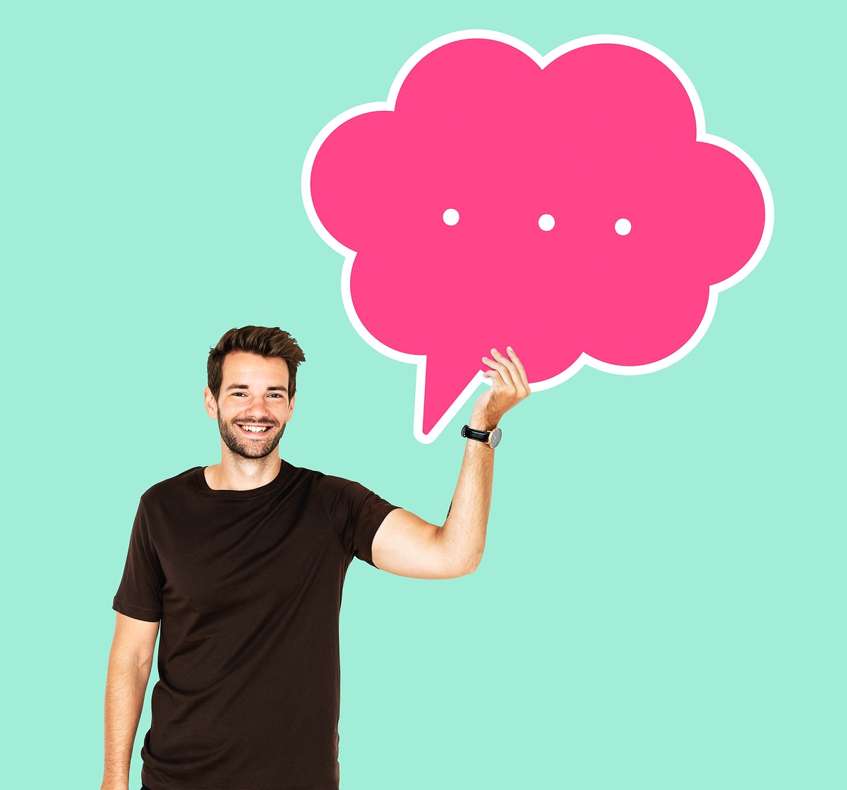 Free Happy Man Holding A Speech Bubble