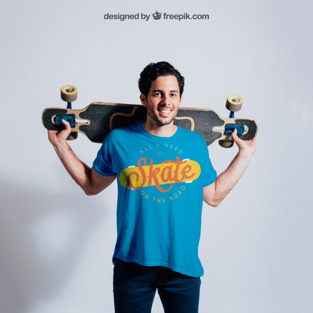 Free Happy Skater Posing With Skateboard Psd