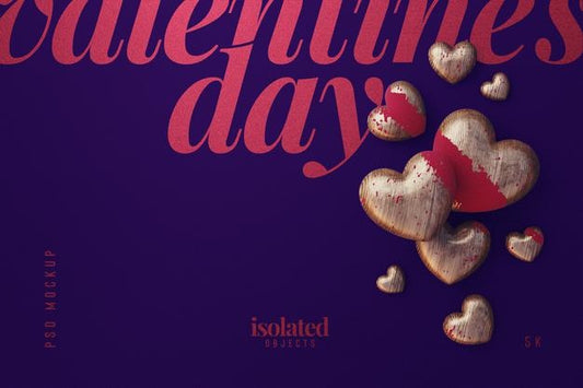 Free Happy Valentines Day Background Mockup With Decorative Love Hearts Top View Scene Psd