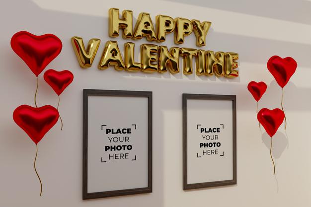 Free Happy Valentine'S Day Scene With Frame Mockup Psd