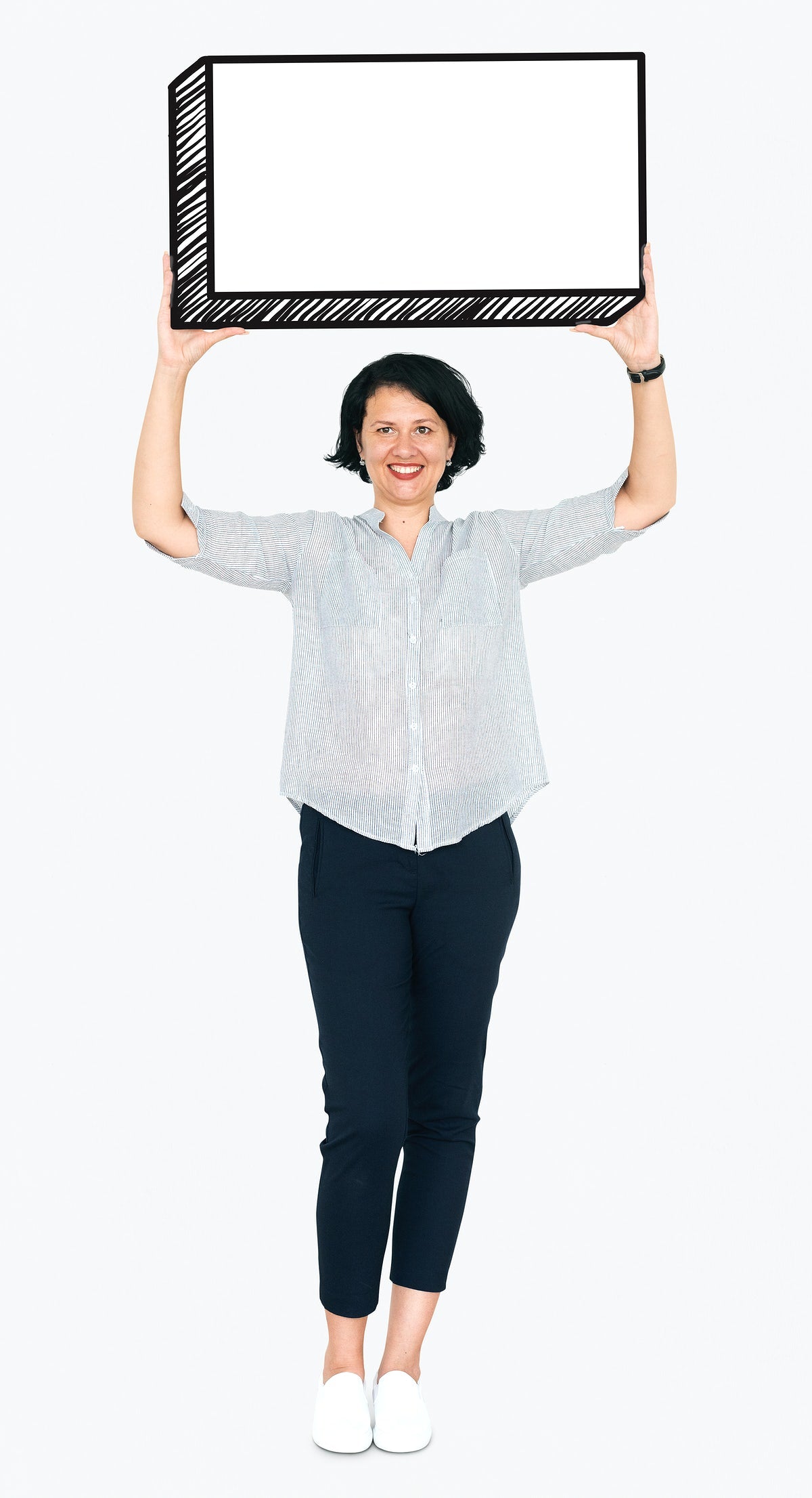 Free Happy Woman Holding An Empty Board