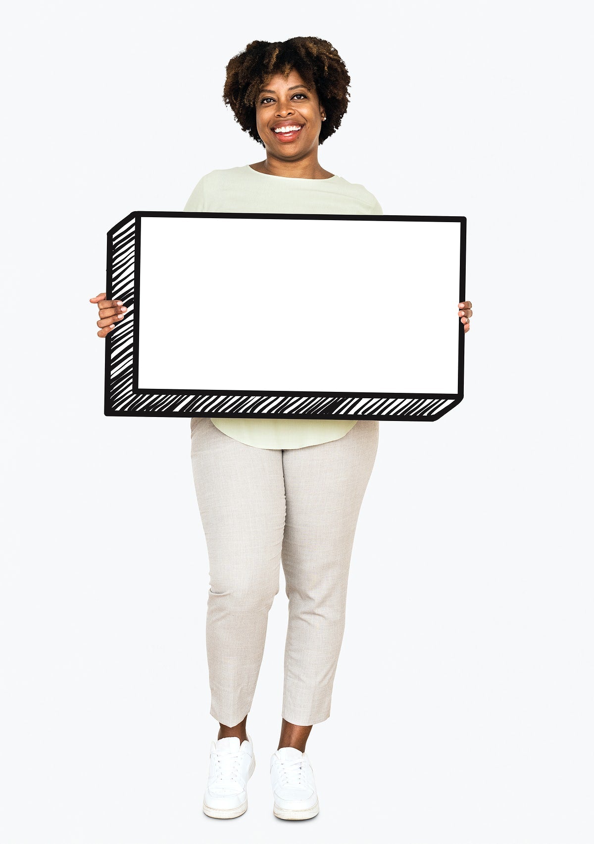 Free Happy Woman Holding An Empty Board