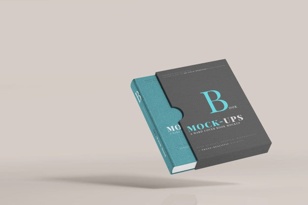 Free Hard Cover Book Mockup With Book Sleeve Psd