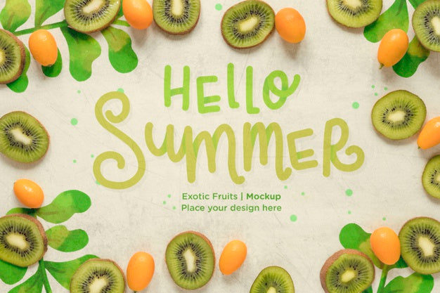 Free Hello Summer Concept With Exotic Fruits Psd