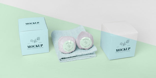 Free High Angle Bath Bombs, Towel And Boxes Psd