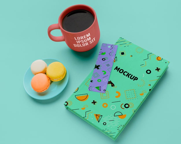 Free High Angle Book With Macarons Psd