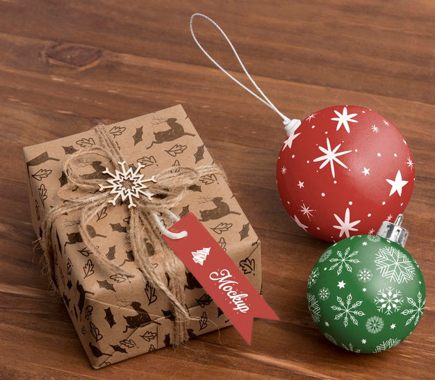 Free High Angle Christmas Present And Globes Psd