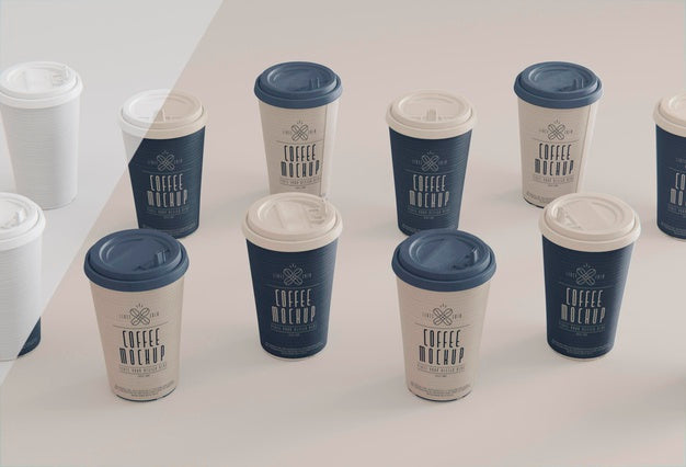 Free High Angle Coffee Cups Arrangement Psd