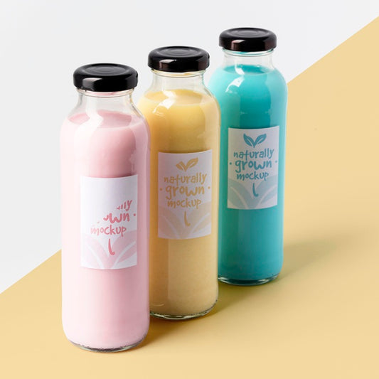 Free High Angle Of Assortment Of Clear Juice Bottles Psd