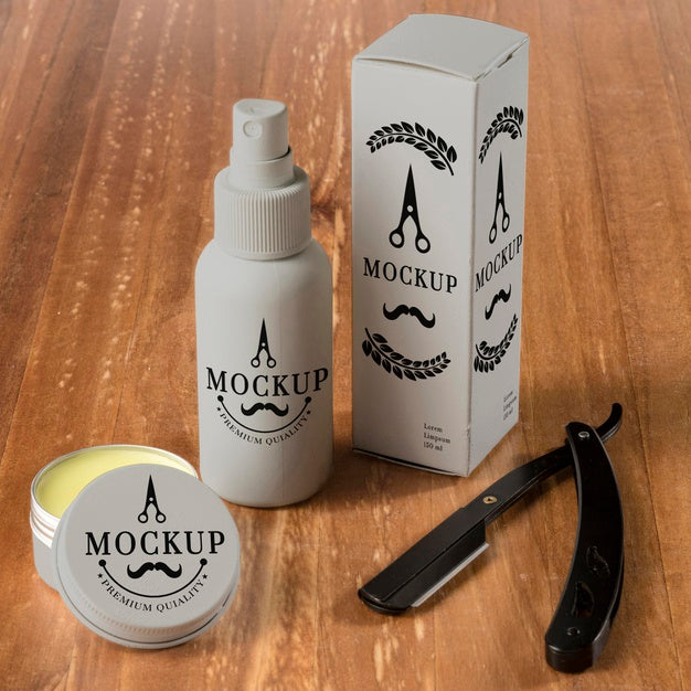 Free High Angle Of Barbershop Items With Razor And Wax Psd