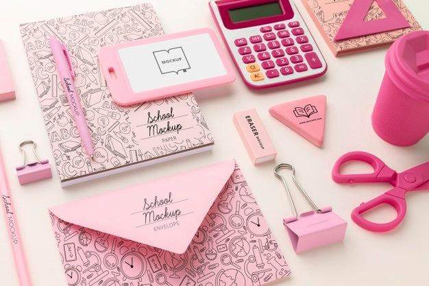 Free High Angle Of School Supplies Set Mock-Up Psd