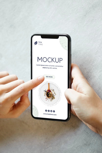 Free High Angle Phone Mockup And Tea Cup Psd