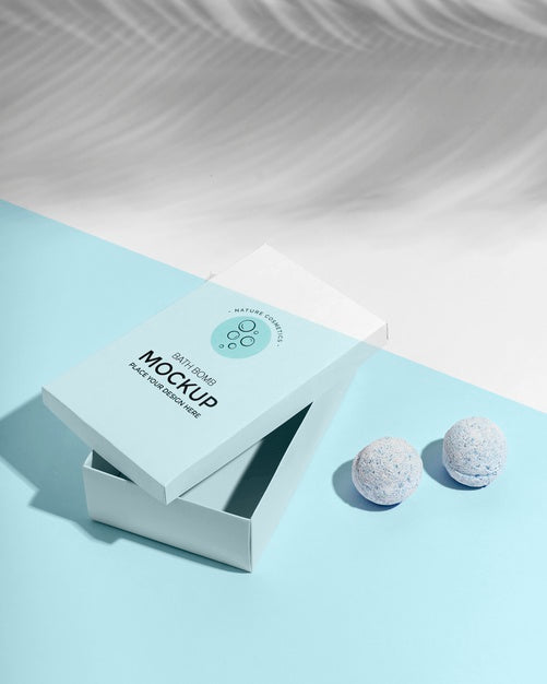 Free High Angle Purple Bath Bombs And Blue Boxes Psd