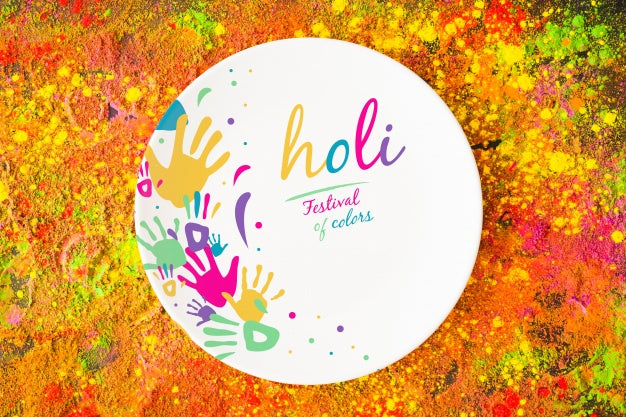 Free Holi Festival Mockup With Round Plate Psd