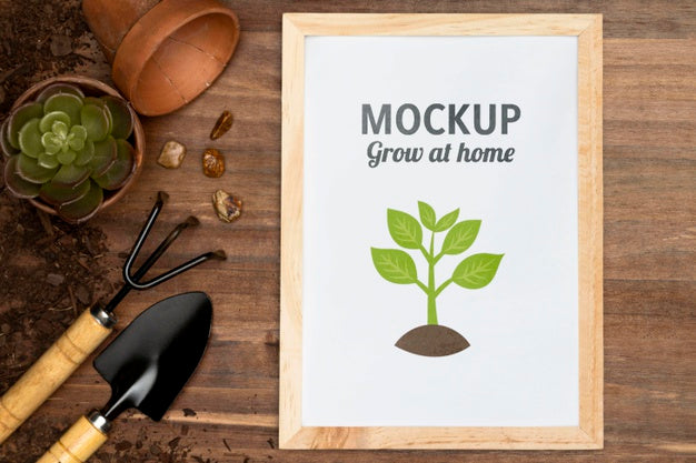 Free Home Gardening Assortment With Frame Mock-Up Psd