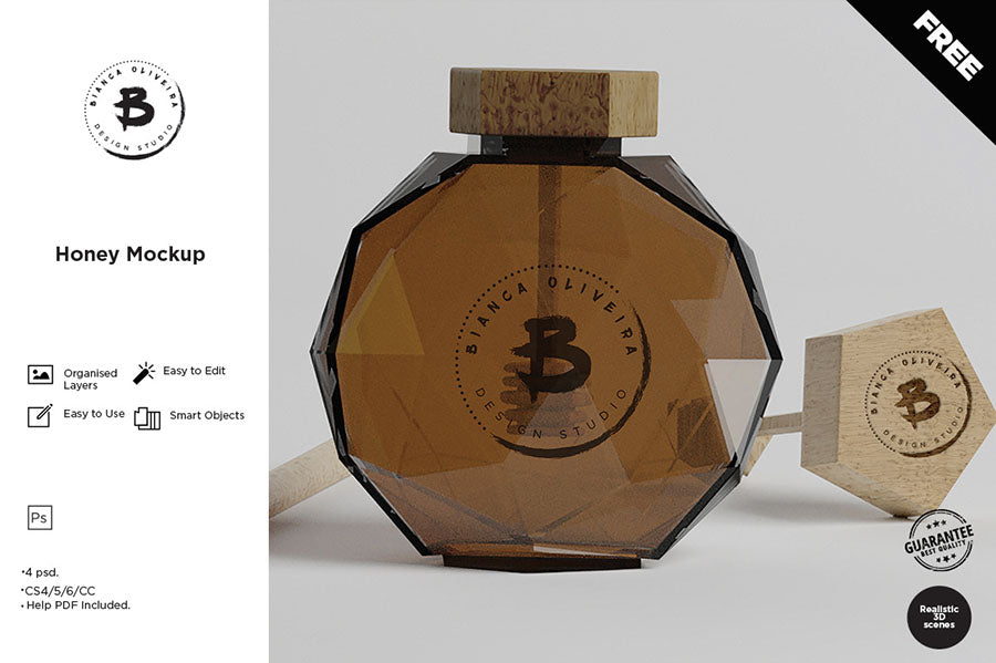 Free Honey Bottle Mockup