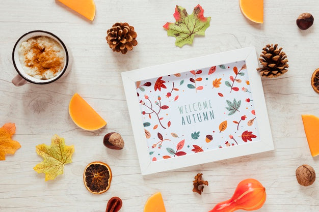 Free Hot Chocolate And Pine Cones With Framed Mock-Up Psd