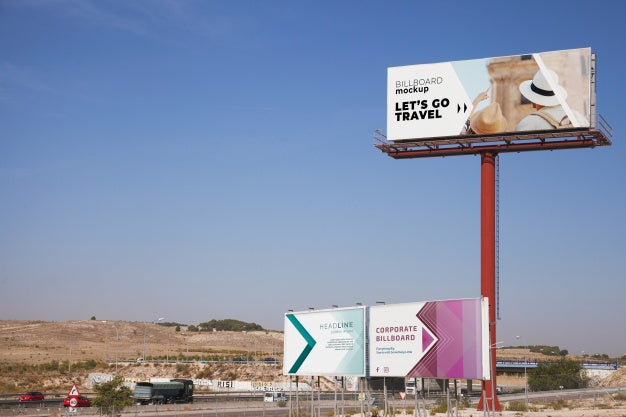 Free Huge Billboard Mockup On Blue Sky Background Psd